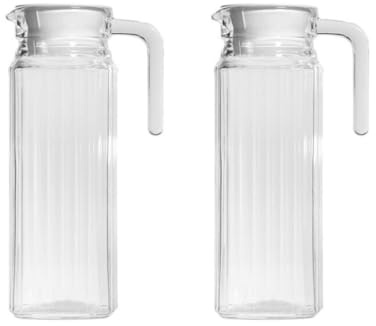 Jarras de Cristal con Tapa 1L y 2L - Jarras de Agua 2L y 1L Medida Universal Ideal para Neveras (Jarra 1L Pack 2 Uds)