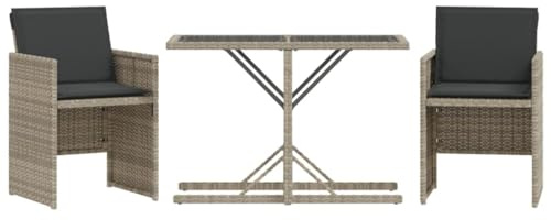 vidaXL Set da Bistrò 3 pz con Cuscini Grigio Chiaro in Polyrattan