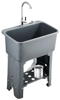 Commercial Sinks,Laundry Sink with Faucet Plastic Sink and Drainage,Single Bowl for Washing Room Garage,Terrace 40X40X76cm (Grey)