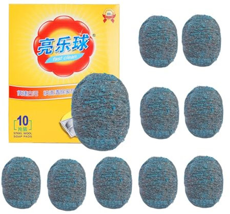 lyanny Épurateur de laine d'acier, Paille de fer, 10 tampons à récurer en métal, Fil de Nettoyage Wire Wool Polissage Acier Laine pour la cuisine, efficace sur les éviers