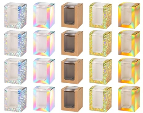 Anlising 20PCS Cupcake Boxen,Kraftpapier Geschenkboxen mit Sichtfenster,Papier Bäckerei Boxen,Kraftpapier Karton mit Sichtfenster,Gebäckverpackungsboxen,für Muffin,Hochzeit,Party,Geschenke(Mehrfarbig)