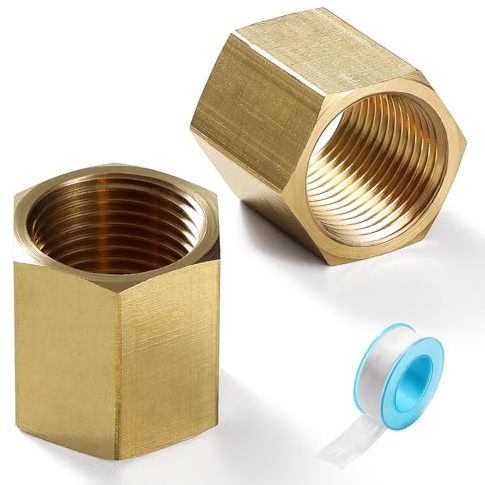 Lyeteung 2 Pezzi G3/8 Manicotto in Ottone, Filetto Femmina Raccordo Filettato Raccordi in Ottone, Dritto Raccordo Esagonale, con Nastro per Idraulici, per Collegamento Tubo