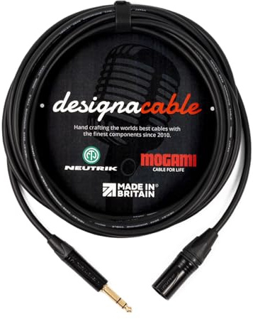 designacable.com 1m - Low Capacitance' Balanced TRS Jack Cable to Male XLR Cable - Handmade in the UK using Mogami W2549 Microphone Cable & Neutrik NP3X-B TRS Jack & NC3MXX-B XLR.