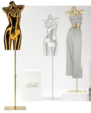 Weiblicher Schaufensterpuppen-Torso, Galvanisierte Schaufensterpuppe, Höhenverstellbar 59-79 Zoll, Hochzeitskleid-Schaufensterpuppe, Stabiler Metallständer For Kleidung, Modeschmuck-Ausstellung(Gold)