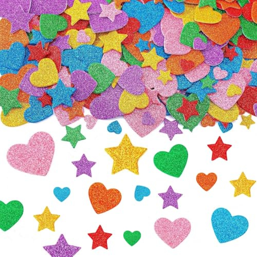 Adesivi in Schiuma Glitterata, 320 pezzi adesivi autoadesivi stella glitterata bambini adesivi in schiuma stella e cuore per la decorazione murale fai da te, la creazione di carte, l'artigianato