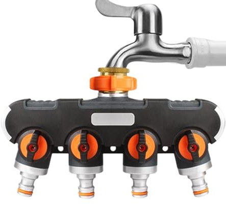 Water Hose Splitter, Quick Connect Heavy-Duty 4-Way Alloy Splitter, Leakproof Dripproof Connector Adapter for Outdoor Watering and Sprinkler Systems, 8.58x5.04 inches