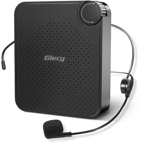 Giecy Amplificateur De Voix Ultraléger avec Microphone, Système PA Portable,Bandeoula Réglable,pour Enseignants, Guides Touristiques, Fitness