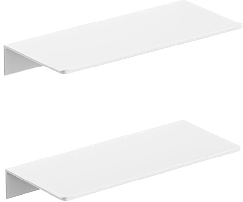 HNVNER Flytande hylla i metall 2-delat set – rostbeständiga vägghyllor i aluminium – ingen borr väggmonterad duschhylla, perfekt för visning och förvaring i alla rum (30 cm, vit)