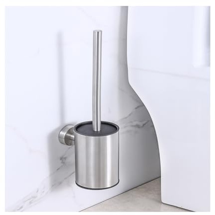 304 Edelstahl Toilettenbürsten-Set – Wandmontierter Toilettenreiniger mit Halter, inklusive 2 austauschbarer Bürstenköpfe und Befestigungsschrauben-Set, rostfrei und hygienisches Design (rundes Silber