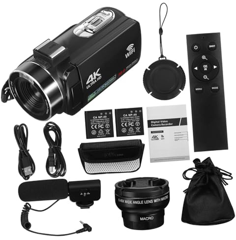 SHINEOFI Videocamera Digitale 4k Schermo Touch Ips 3 Pollici Nero | Zoom Digitale 18x, Microfono Integrato, Formato Mp4 e Immagini, Supporto Scheda Class 6 o Superiore Fino a 128gb