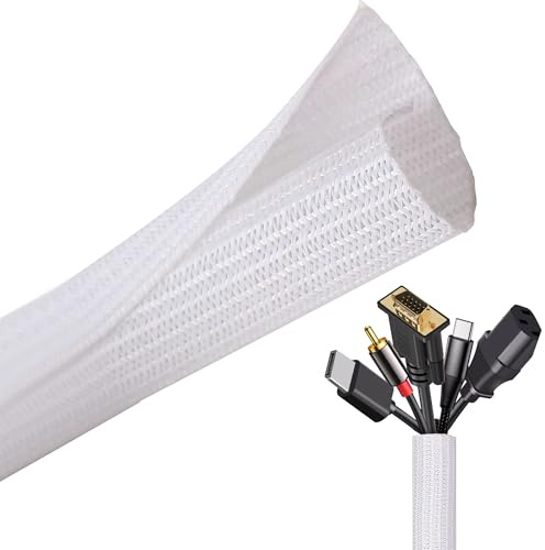 Taiyeestar 5 Meter Kabelschlauch Weiß, 6mm/10mm/13mm Kabelschutzschlauch, Kabel Verstecken, Kabelkanal Flexibel Gewebeschlauch, Kabelschlauch Selbstschließend für Schreibtisch, TV, Computer, 9-15mm