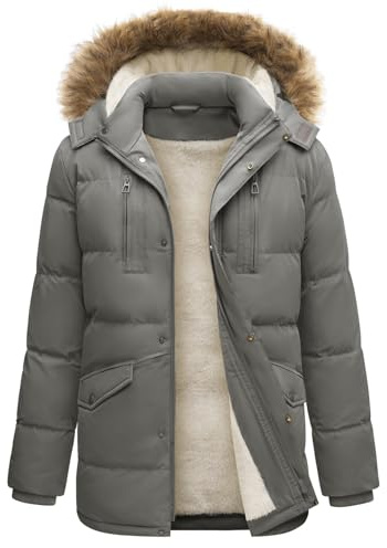 TOMEEK Giubbotto Invernale Uomo Impermeabile Lunga Cappotto Parka Giubbotto Uomo Giacche da Lavoro Giacca Inverno con Cappuccio Rimovibile(Grigio,S)