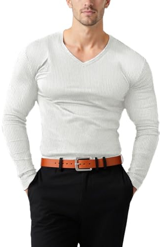 Muhshoiy Camisetas Térmicas para Hombre Manga Larga Cuello Pico – Otoño e Invierno, Transpirable y Ligero, Ideal para Fitness al Aire Libre y Ocio