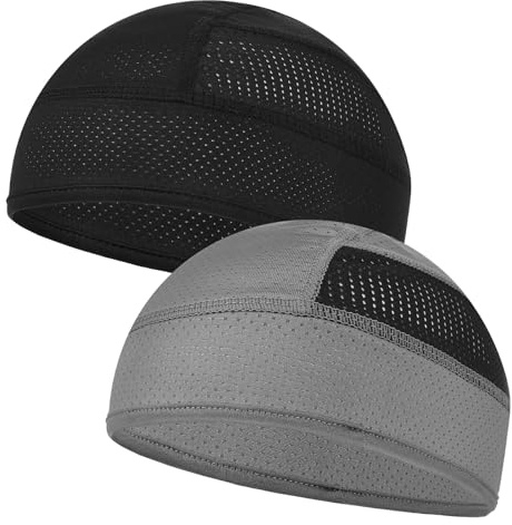 Wanmu 2 cappucci rinfrescanti per casco, foderati per casco, in rete, traspiranti, leggeri, da corsa, per ciclismo, uomo, donna, moto (nero, grigio)