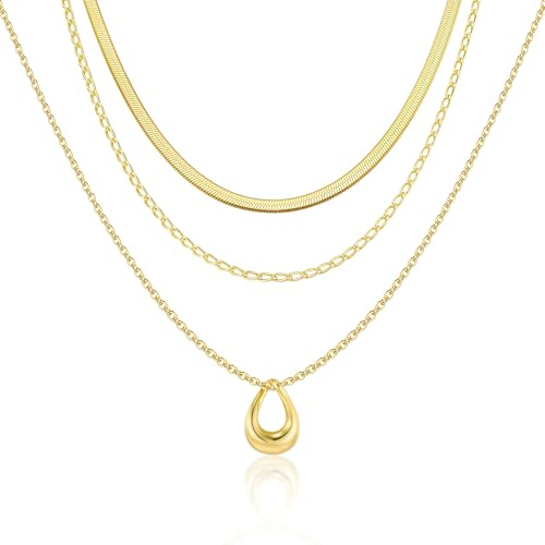 Halskette Damen Gold Silber 925 Layered Mehrschichtig Halsketten Geschenk | Halskette Damen Gold Silber 925 Layered Perlen Herz Zirkonia Tropfen Viereck Runder Anhänger Modeschmuck Hypoallergen