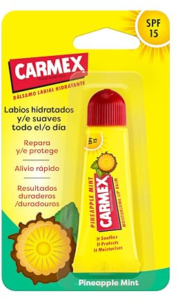 Carmex Lippenbalsam SPF15, Ananas-Tube, 10 g, spendet Feuchtigkeit, schützt, repariert, beruhigt und glättet die Lippen.