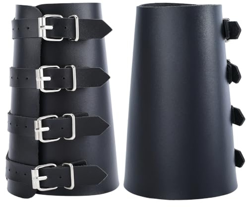 CALFOVERA 2 Stück Mittelalterliche Armschienen Aus PU Leder Mit Schnalle Wikinger Handschuh Armband Renaissance Armschienen Armschützer Rüstungsmanschette Für Männer Und Frauen Ritter LARP Cosplay