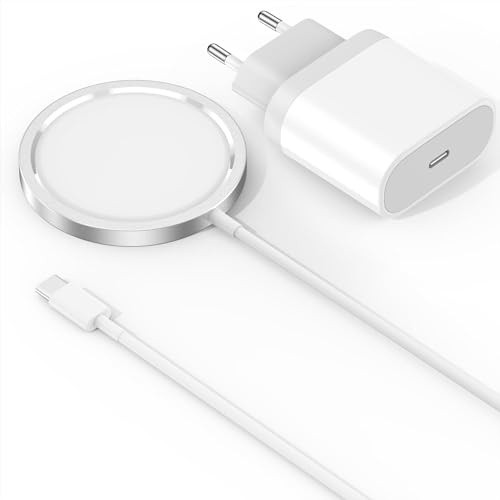 Mag-Safe Ladegerät 15W mit 20W USB-C Adapter, Magnetisches Wireless Charger iPhone, Induktive Ladestation für iPhone 17/16/15/14/13/12 Pro Max/Air/Plus/Pro,AirPods 3/2–Schnelllade Netzteil (1m Kabel)