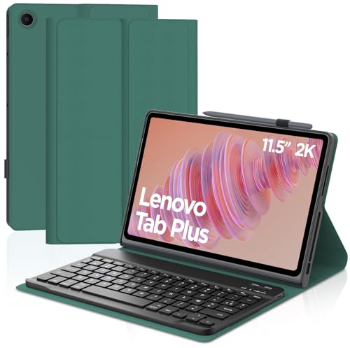 Coque Clavier pour Lenovo Tab Plus 11.5 Pouces, AZERTY Français Clavier Bluetooth Magnétique Détachable avec Étui de Protection Mince pour Tablette Lenovo Tab Plus 11.5 2024 (TB351FU), Vert Foncé