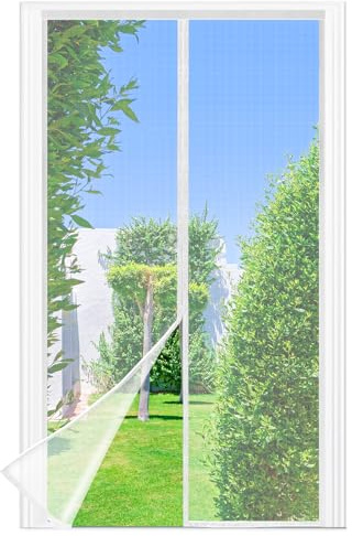 Mosquitera Puerta Magnetica - 75 x 210 CM - Blanco, Mosquiteras para Puertas, Cierre Magnético de Arriba a Abajo, Automáticamente,Mantiene el Aire Fresco