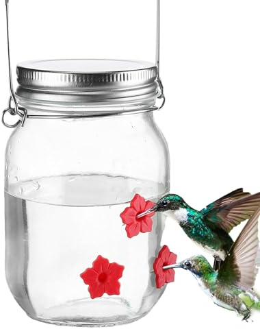 Hummingbird Feeder Distributeur de nourriture pour colibri suspendu 500 ml, 8 ouvertures rouges, protection contre les abeilles, décoration de jardin, balcon, terrasse, K