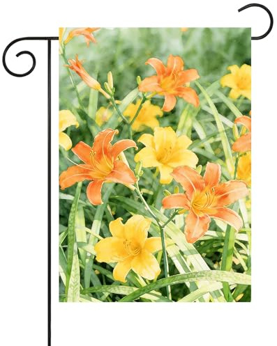 Acuarela De Narcisos Amarillos, Flores De Lirio De Día, Flores De Primavera Bandera De Jardín Resistente Al Clima Flag Colores Vívidos Banderas Para Patio Barra Fiesta 30X45Cm