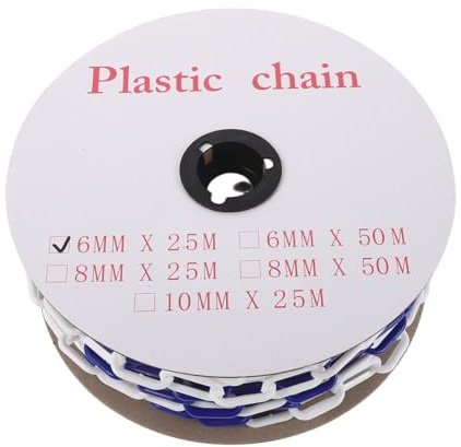 TOPBATHY Cadena de Barrera de Seguridad de Plástico 6 Mm, 25 Metros Azul, Cadena de Advertencia para Control de Tráfico, Delimitación de Áreas, Control de Multitudes y Espacios