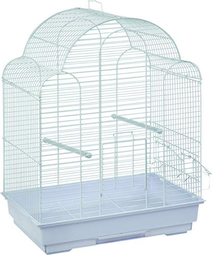 Flamingo Vogelkäfig – Voliere Vögel – Sittichkäfig Bali Weiß – 42×30×57,5 cm – 2 Sitzstangen & 2 Näpfe, Frontklappe, Kunststoff-Schublade, pulverbeschichtet