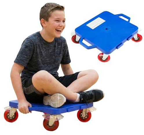 Fast Trak 16.5 Scooter Board with Safety Handles, Durable Non-Marking Wheels, Indoor/Outdoor Floor Scooter, Sit-On Design for PE Class, Therapy, Gym or Home Use, Single Board, Blue