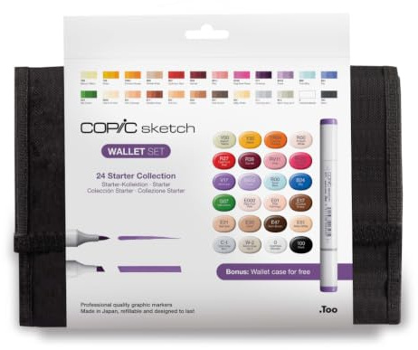 COPIC Sketch Set Starter Set, 24er Set im Wallet, Twin Marker mit einer mittelbreiten und einer Brush-Spitze