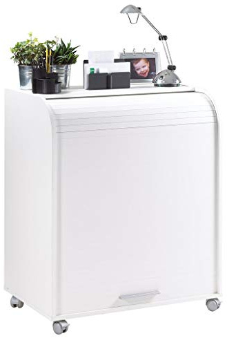 SIMMOB Bureau Informatique Blanc à roulettes 5 Niches L 79.2 H 93.8 P 53.2 cm - Blanc