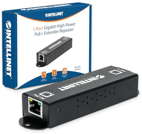Intellinet 1-Port Indoor Gigabit PoE+ Extender Repeater – 25W Power Budget via Cat5e Cat6 RJ45 Ethernet Network Cables, Daisy-Chain – 3 Yr Mfg Warranty - 560962
