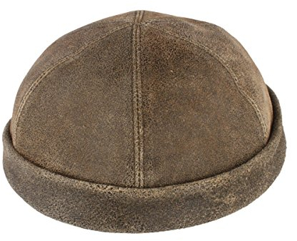 Bullani Docker-Cap | Dockermütze | Seemannsmütze aus 100% Leder – Made IN Germany – Braun - Gr- 59