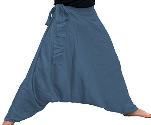 RaanPahMuang Brand Light Rayon Viscose SideTie Mao Aladdin Hmong Pants, Medium, Blue Gray