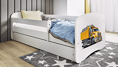 Bjird Kinderbett Jugendbett 70x140 80x160 80x180 Weiß mit Rausfallschutz Schublade und Lattenrost Kinderbetten für Mädchen und Junge - Truck 160 cm