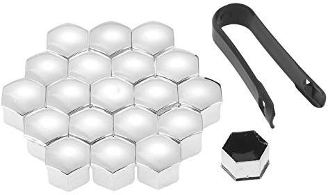 Mtsooning 20Pcs Silver Universal Anti-Rust 21mm Chrome Glossy ABS Auto Trim Tyre Wheel Nut Screw Bolt Protection Covers Caps Car Styling