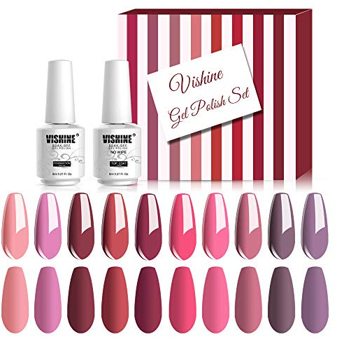 Vishine UV Nagellack Set Pastell Gellack Gel für Gelnägel 10 Farben mit Base Coat & Top CoatGel Soak Off Semi Permanente UV Gel nagellack Set 8ml