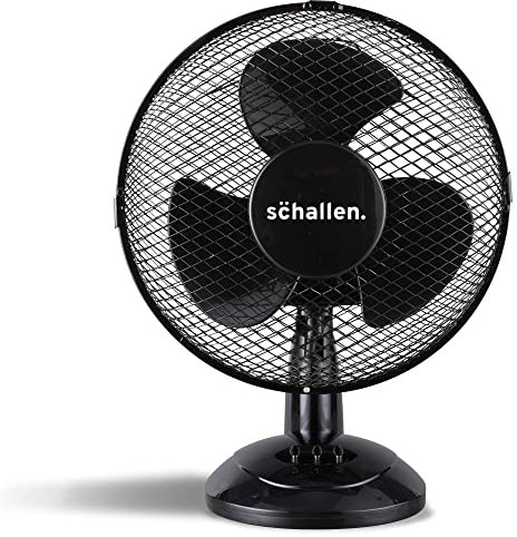 Schallen Small 9 Portable Desk Table Oscillating Cooling Fan with 2 Speed Setting & Quiet Operation (Black)