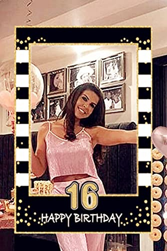 JeVenis Black Gold 16. Geburtstagsfeier Photo Booth Requisiten 16. Geburtstag Fotorahmen Sweet 16 Geburtstag Fotorahmen