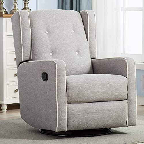 CANMOV Swivel Rocker Recliner Chair, Nursery Glider Chair, Nursery Rocking Chairs, Manual Reclining Chair, Grey
