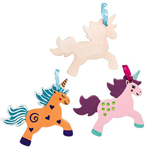 Baker Ross AX351 Einhorn-Dekorationen für Kinder zum Bemalen, Ornamente zum Selberbasteln für Kinder, 5er-Pack