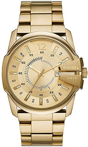 Diesel Herrenuhr Master Chief, DreizeigerDatumswerk, 45 mm goldenes Edelstahlgehäuse mit Edelstahlarmband, DZ1952
