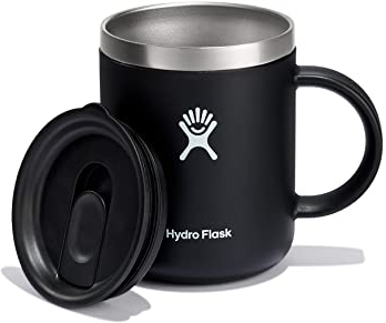HYDRO FLASK - Kaffeebecher 354ml (12 oz) - Vakuumisolierter Thermobecher aus Edelstahl - Isolierbecher mit Griff & Steckdeckel - Reise-Becher - Spülmaschinenfester Kaffeebecher - Black
