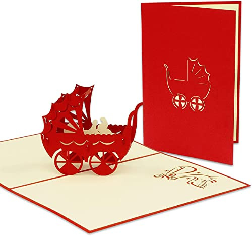 Pop-Up Karte Geburt – 3D Geburtskarte Grußkarte, N91 | Model Kinderwagen. Papierkunst . Geburt . aufklappbar . Babygeschenk . Taufe