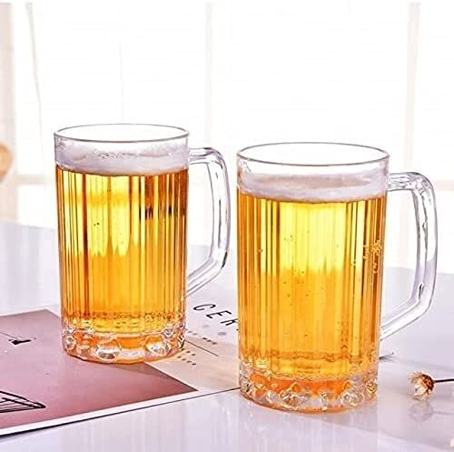 ZCX 2pcs 500ML Transparent Beer Mug Plastic Beer Drinking Cup Juice Cup Household Water Cup Traditional Beer Mug With Handle Beer Glasses