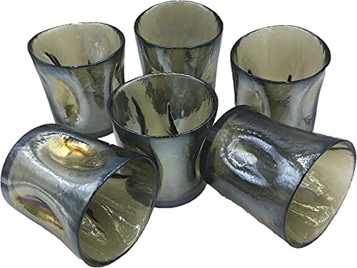 YALOS Set mit 6 bunten Murano-Gläsern aus der Kollektion Happy Drink, Wassergläser, Weinlikör, Ø 90 x H 90 mm, Muranoglas, hergestellt in Italien (Blauer Himmel/Grasgrün) (Ockergrün)