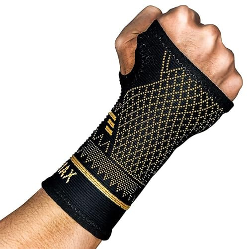 INDEEMAX 1 Paar Kupfer Handgelenkbandage, Handgelenk Bandagen mit Daumenschlaufe für Deman und Männer, Bandage Handgelenk für Linderung von Karpaltunnel, Arthritis und Anderen Schmerzen