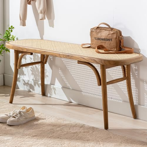 Janoray Farmhouse Wood Dining Bench with Rattan Seat, Boho Accent Bench for Entryway Bedroom End of Bed Kitchen Window Small Space