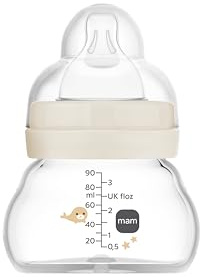 MAM Glasflasche, für Neugeborene, 0 Monate, 90 ml, mit Sauger 0, extra langsamer Fluss aus Silikon, leicht anzunehmen, leicht zu reinigen, Feel Good, neutral, 1 Stück