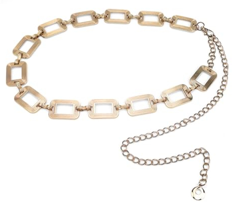 HASLED Taille Kette Gold, Gürtel Taille Damen, Metall Chain Belt, Auadratische Hohlen Dünnen Gürtel, Verstellbare Mode Taille Kette, Geeignet für Kleider, Lange T-Shirt Partei